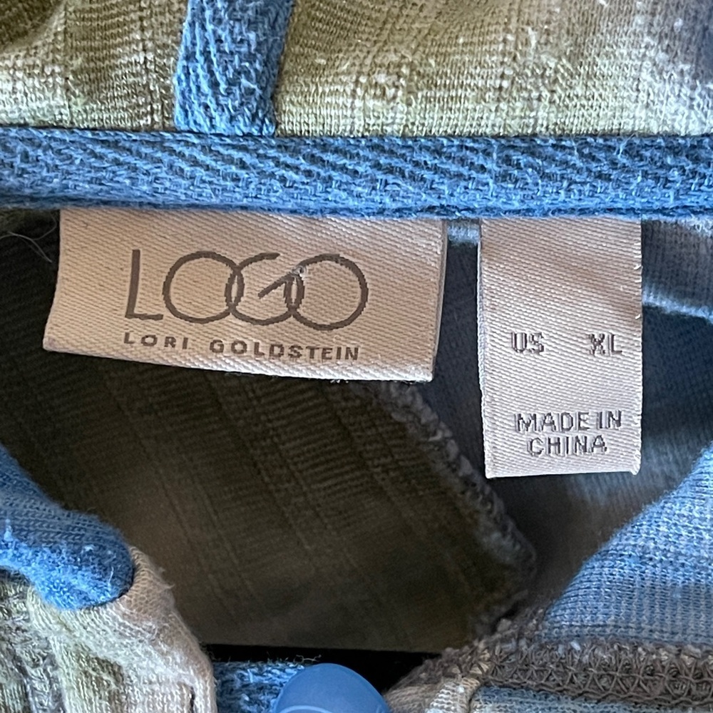 LOGO Lori Goldstein Hooded Open Cardigan Tie Dye Ribbed Blue Green Cozycore XL - Picture 7 of 10